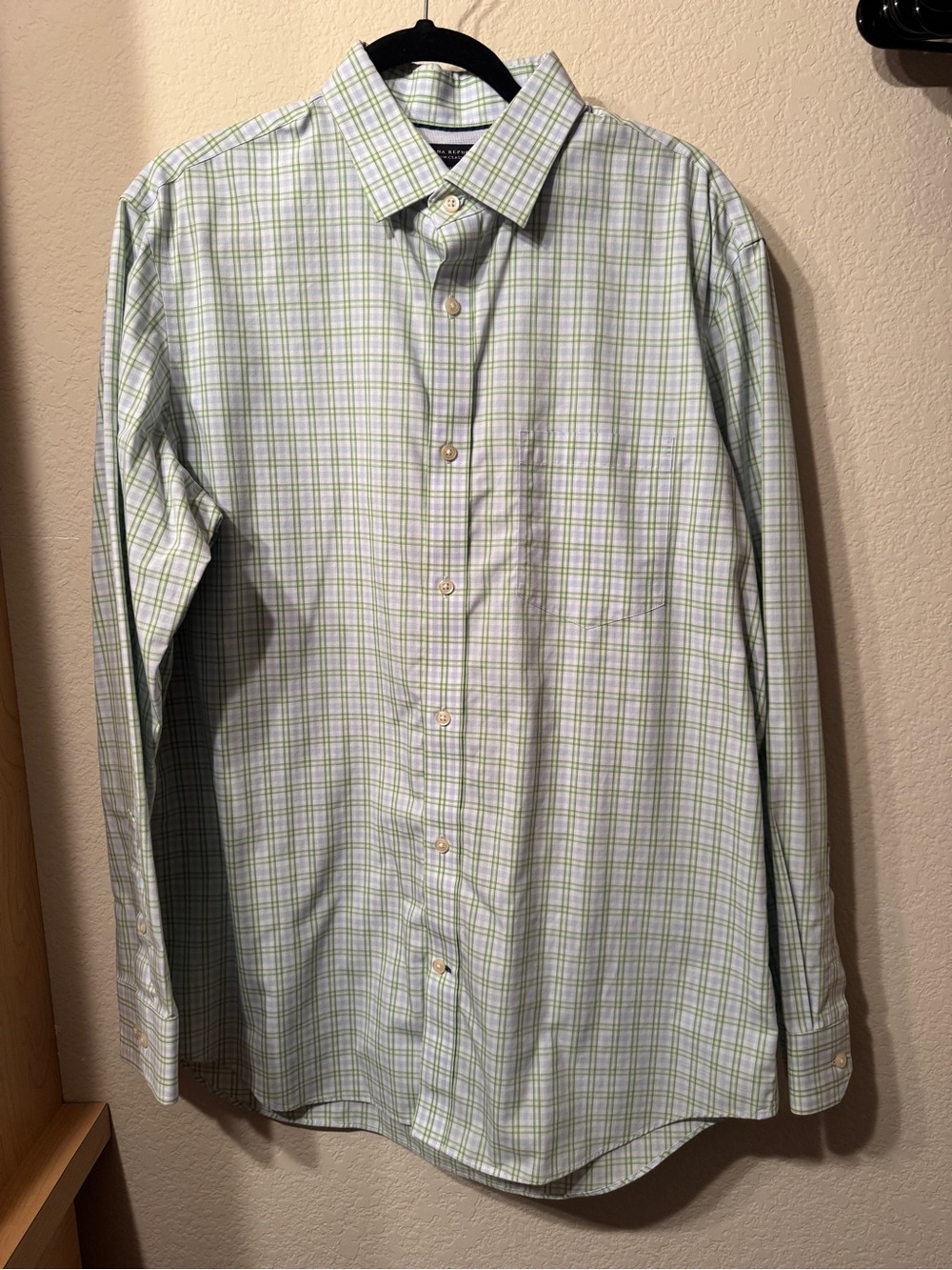 Banana Republic Light Green & Blue Plaid Button-Down Shirt - Large, Classic Fit